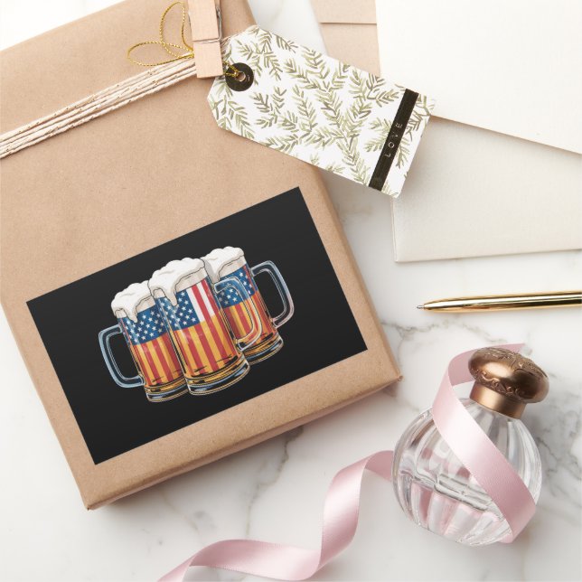 Bier American Flag 4. Juli Merica Drinking USA Rechteckiger Aufkleber (Schenken)