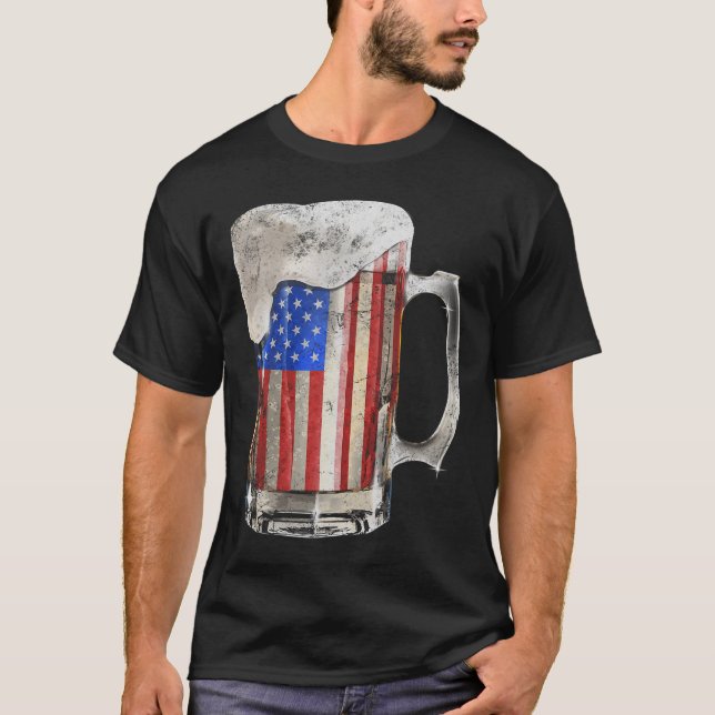 Bier American Flag 4. Juli USA trinken Party T-Shirt (Vorderseite)