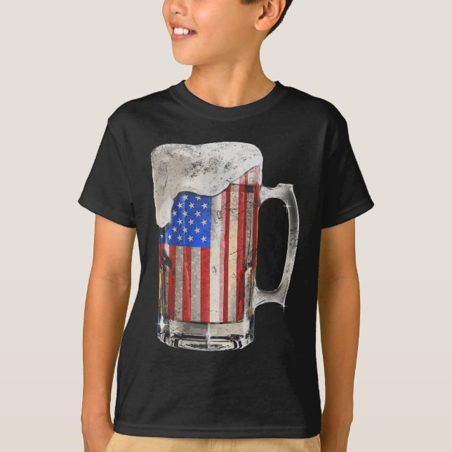 Bier American Flag 4. Juli USA trinken Party T-Shirt (Vorderseite)