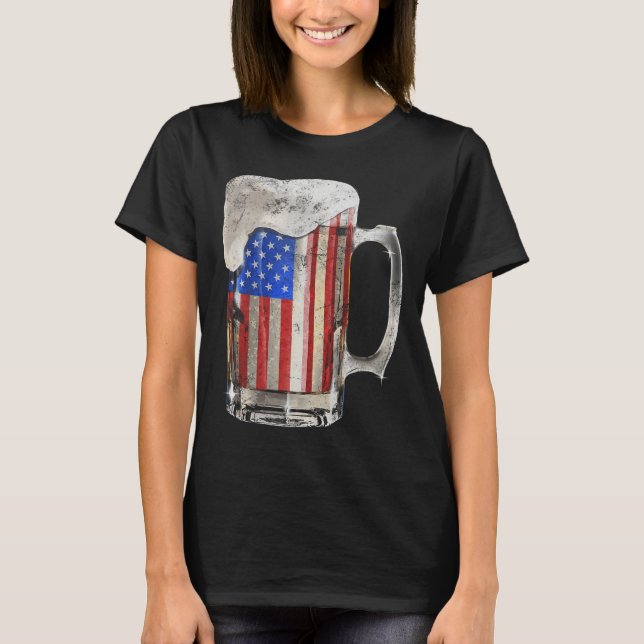 Bier American Flag 4. Juli USA trinken Party T-Shirt (Vorderseite)
