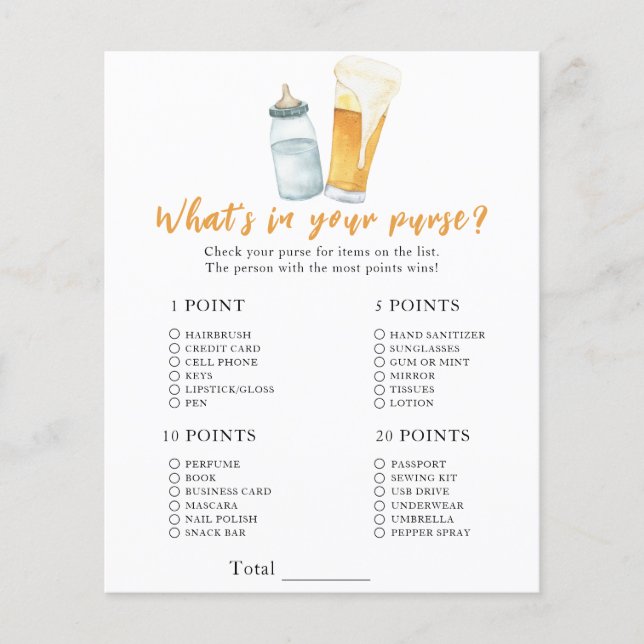 Bier Baby Dusche - Was ist in Ihrem Handtaschenspi (Vorderseite)