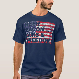 Bier Bacon Waffen & Freiheit Amerikanische Flagge T-Shirt