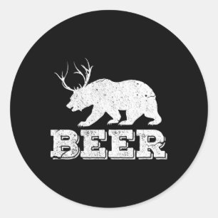 Bier Bär Hirsch Lustig Jagd Vintage Runder Aufkleber