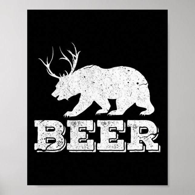 Bier Bear Deer Funny Junting Vintag Poster (Vorne)