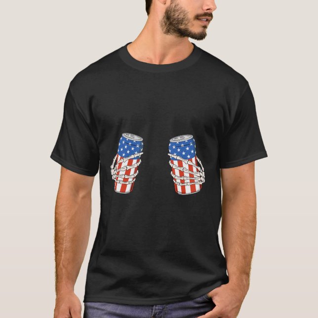 Bier Can Skeleton Hand Funny 4. Juli Amerikaner T-Shirt (Vorderseite)