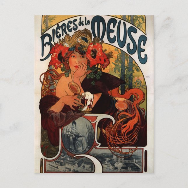 Bier der Maas von Alphonse Mucha Postkarte (Vorderseite)