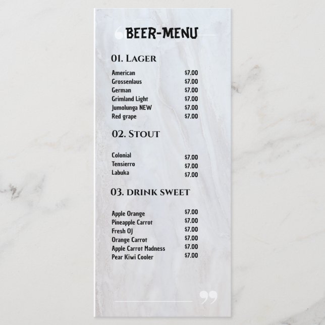 Bier Drink Flat Menu Menükarte (Vorderseite)