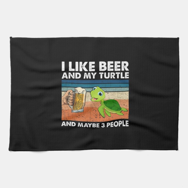 Bier Drinker Ich mag Bier und meine Schildkröte Ge Geschirrtuch (Horizontal)