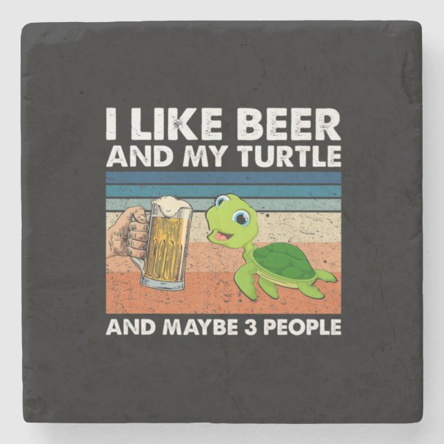 Bier Drinker Ich mag Bier und meine Schildkröte Ge Steinuntersetzer (Vorderseite)
