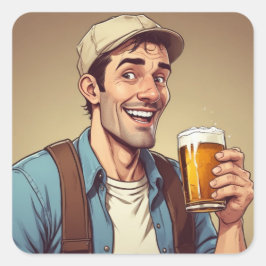 Bier Drinker Quadratischer Aufkleber