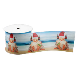 Bier Drinks Gnome am Strand Funny Christmas Satinband