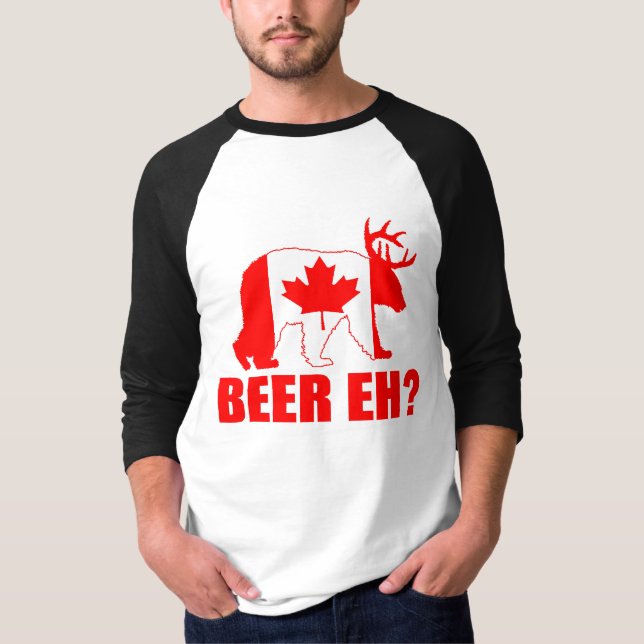 BIER EH?  Lustige Bärn-Rotwild-Kanadier-Flagge T-Shirt (Vorderseite)