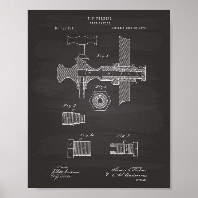 Bier Faucet 1876 Patent Art Chalkboard Poster (Vorne)