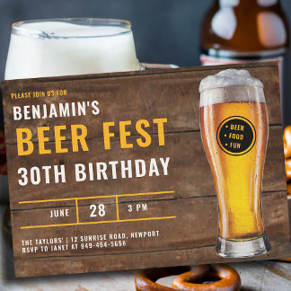 Bier Fest Men Rustikaler Holzgarten 30. Geburtstag Einladung