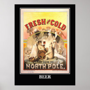 Bier Frisch und Kalt Vintage Poster