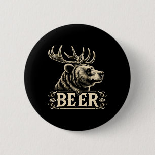 Bier Funny Vintag Design Bär mit Hirschantler F Button