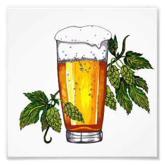 Bier Glass & Hops Fotodruck