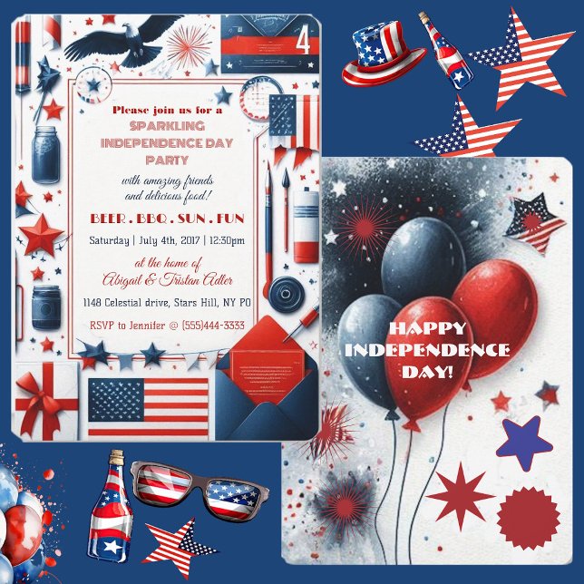 Bier GRILLEN 4. Juli Bald Eagle American Flag Part Einladung (Beer BBQ 4th July Bald Eagle American Flag Party Invitation)