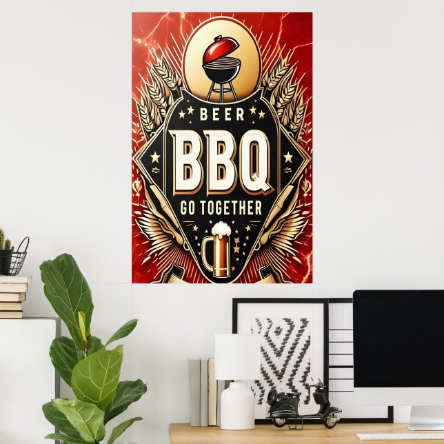 Bier & GRILLEN gemeinsam Poster (Heimbüro)