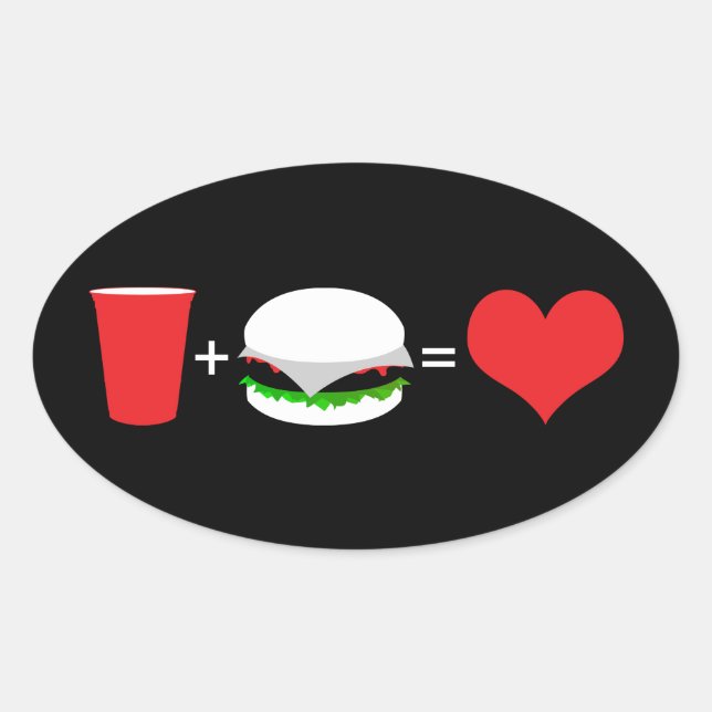 Bier + Hamburger = Liebe Ovaler Aufkleber (Vorderseite)