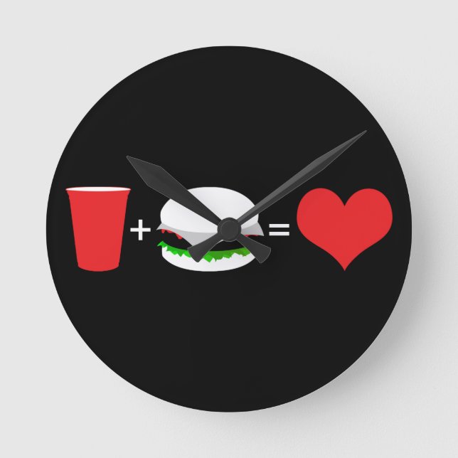 Bier + Hamburger = Liebe Runde Wanduhr (Vorderseite)