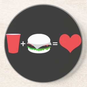 Bier + Hamburger = Liebe Sandstein Untersetzer
