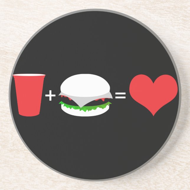 Bier + Hamburger = Liebe Sandstein Untersetzer (Vorne)