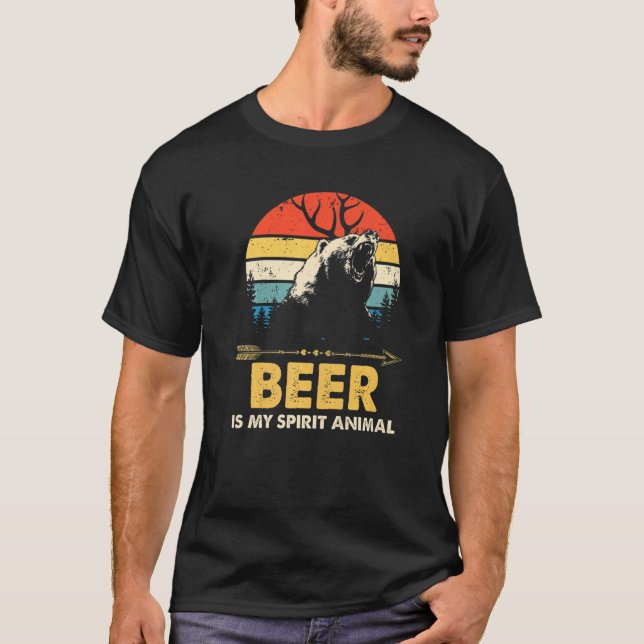 Bier ist mein Geist Tierbär Hirsch Drink Pub Retr T-Shirt (Vorderseite)