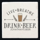 Bier Liebe Hipster Live Breathe Drink Bier nach Ma Steinuntersetzer<br><div class="desc">Wenn Sie Bier Liebe ist dieser Untersetzer aus hochwertigem Marmor für Sie! Das Logo-Design mit dem Text "Live Breathe Drink Beer" und einer handgezeichneten Abbildung eines Bierglases und Pfeilen, die zwischen Hopfen zentriert sind, ist in diesem Design enthalten. Fügen Sie unten Ihren eigenen Namen oder eine benutzerdefinierte Textzeile hinzu. Ideal...</div>