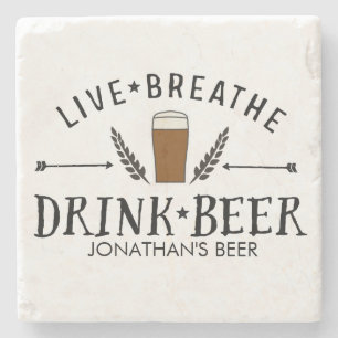 Bier Liebe Hipster Live Breathe Drink Bier nach Ma Steinuntersetzer