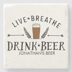 Bier Liebe Hipster Live Breathe Drink Bier nach Ma Steinuntersetzer
