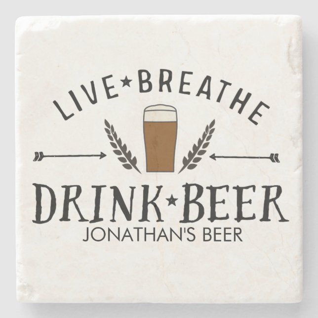 Bier Liebe Hipster Live Breathe Drink Bier nach Ma Steinuntersetzer (Vorderseite)