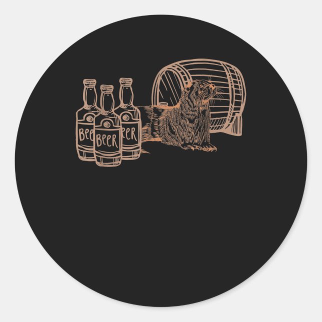 Bier Lover trinkt Betrunken Otter Runder Aufkleber (Vorderseite)