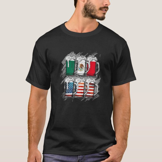 Bier mexikanische amerikanische Flagge Cinco de Ma T-Shirt (Vorderseite)