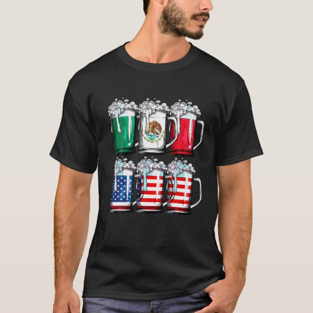 Bier mexikanische amerikanische Flagge Cinco de Ma T-Shirt (Vorderseite)