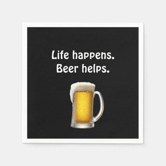 Bier mit Zitat auf schwarz Serviette (Vorderseite)