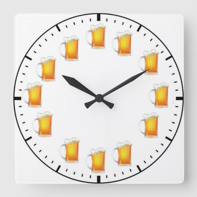 Bier-O-Uhr Quadratische Wanduhr (Vorderseite)