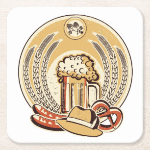 Bier Oktoberfest Etikett Vintage Grafik Rechteckiger Pappuntersetzer