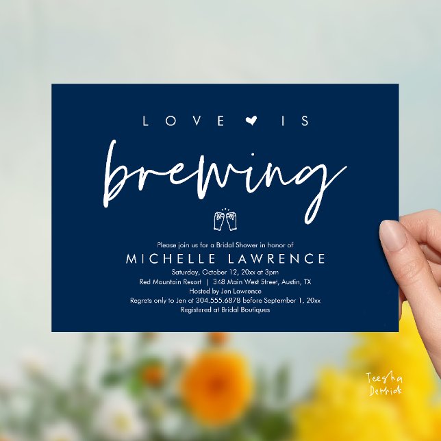 Bier Party Brautparty, Liebe braut Einladung (Beer Party Bridal Shower, Love is brewing Invitation card modern romance navy blue)