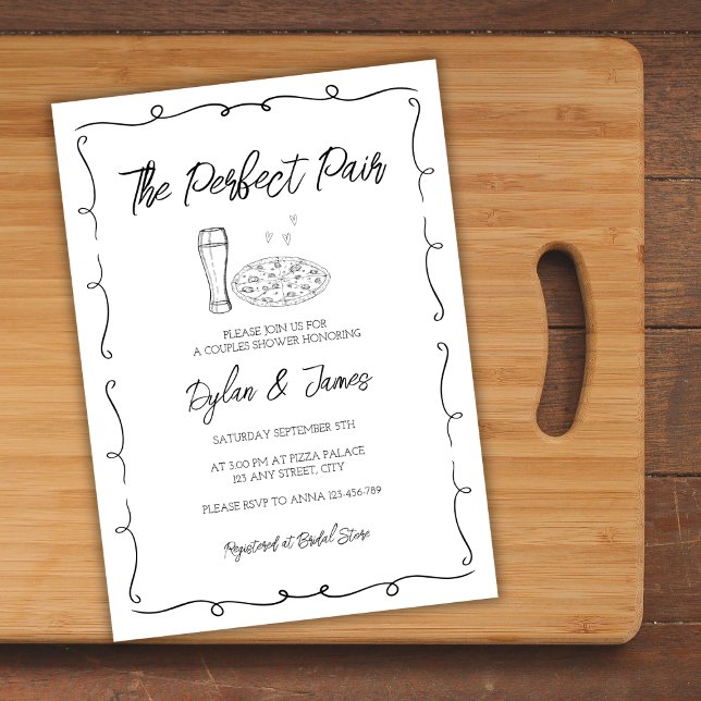 Bier & Pizza Perfekte Paare handgezogene Paare Einladung (Beer & Pizza Perfect Pair Hand Drawn Couples Invitation)