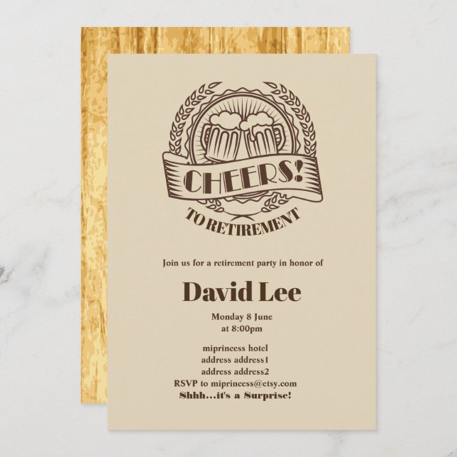 BIER, Ruhestand bejubeln, Einladung (Vorne/Hinten)