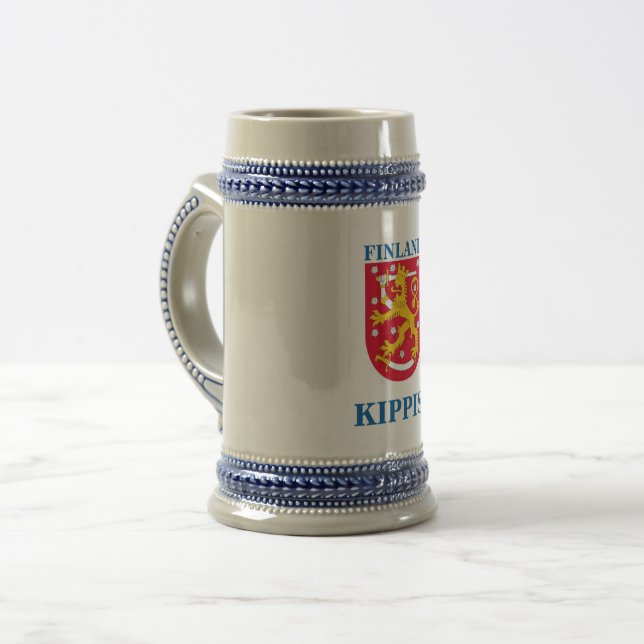 Bier Stein mit finnischem Wappen Bierglas (Vorderseite Links)