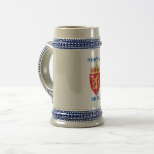 Bier Stein mit norwegischem Wappen und SKÅL! Bierglas
