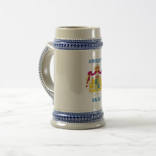 Bier Stein mit schwedischem Wappen und SKÅL! Bierglas
