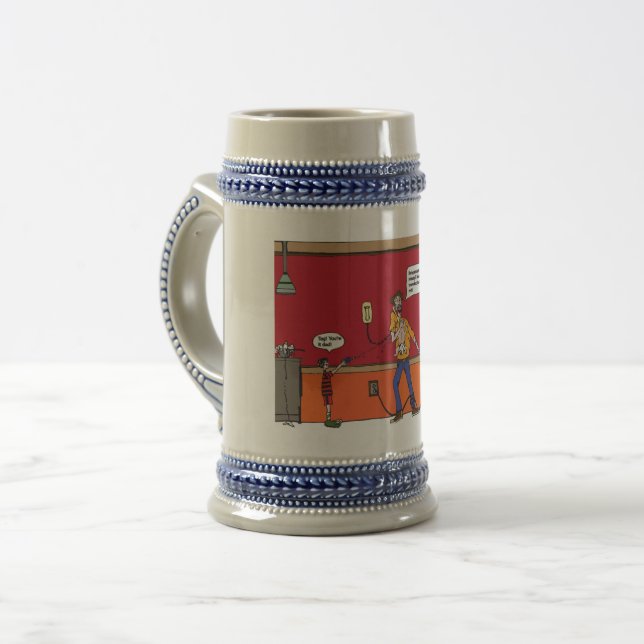 Bier Stien mit lustigen Comicen Bierglas (Vorderseite Links)