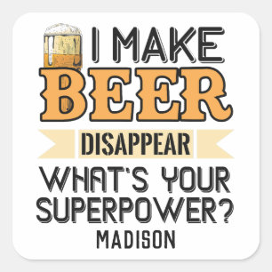 Bier Superpower individuelle Name & color Quadratischer Aufkleber