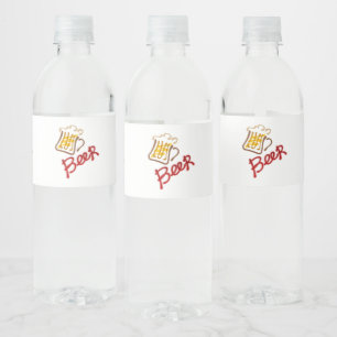 Bier-Tasse mit Bier- und Schaumwasser-Flaschenetik Wasserflaschenetikett