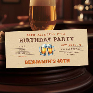 Bier Themed Brewery Ticket Men's 40. Geburtstag