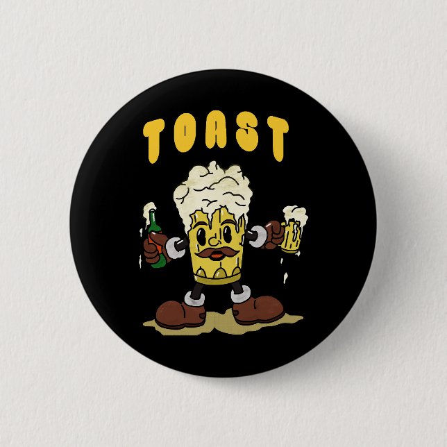 Bier Toast Maskottchen Button (Vorderseite)