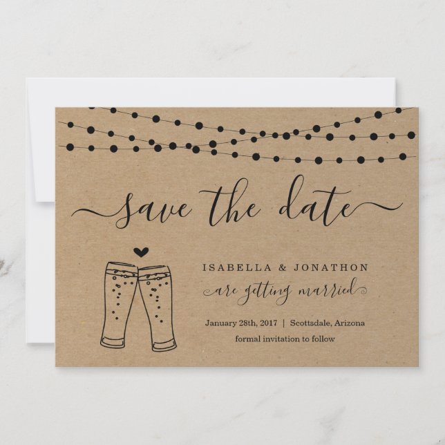 Bier Toast Save the Date Card Kraft Papier Ankündigung (Vorderseite)